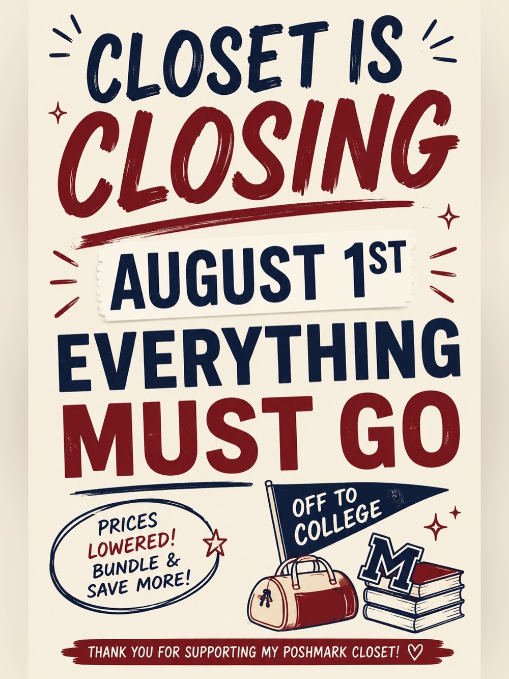 Closet Is Closing August 1st Everything Must Go - Red & Navy Graphic Poster